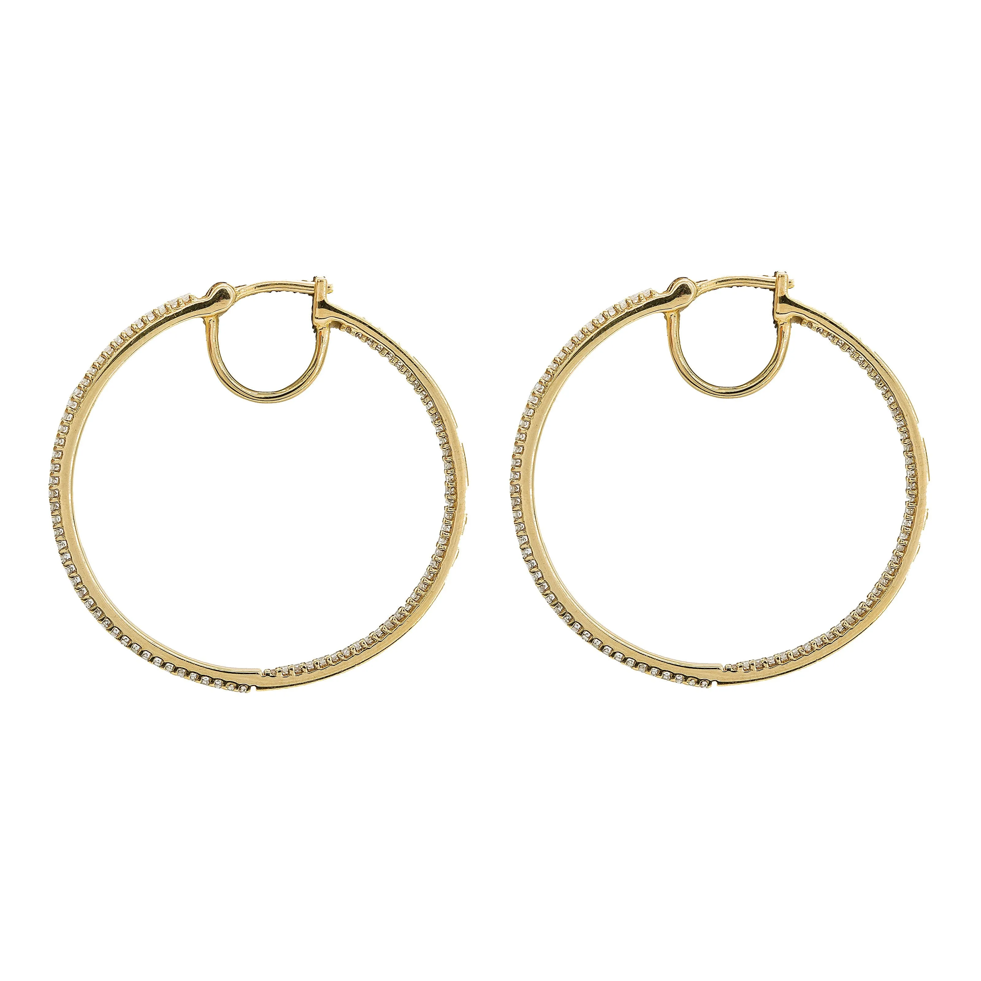 0.5CT Diamond Hoop Earrings Set In 14K Yellow Gold