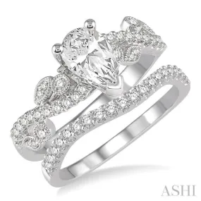 1 1/3 Ctw Diamond Wedding Set With 1 Ctw Pear Shape Engagement Ring and 1/4 Ctw Wedding Band in 14K White Gold