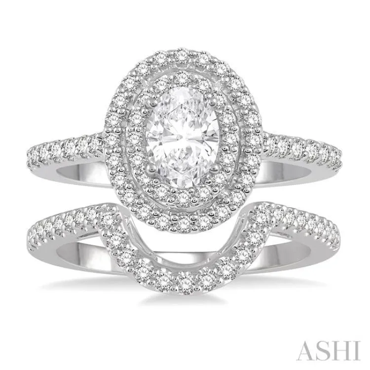 1 1/5 Ctw Diamond Wedding Set With 1 ct Engagement Ring and 1/5 ct Wedding Band in 14K White Gold