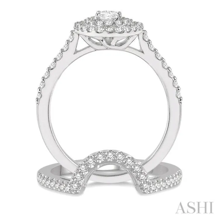 1 1/5 Ctw Diamond Wedding Set With 1 ct Engagement Ring and 1/5 ct Wedding Band in 14K White Gold