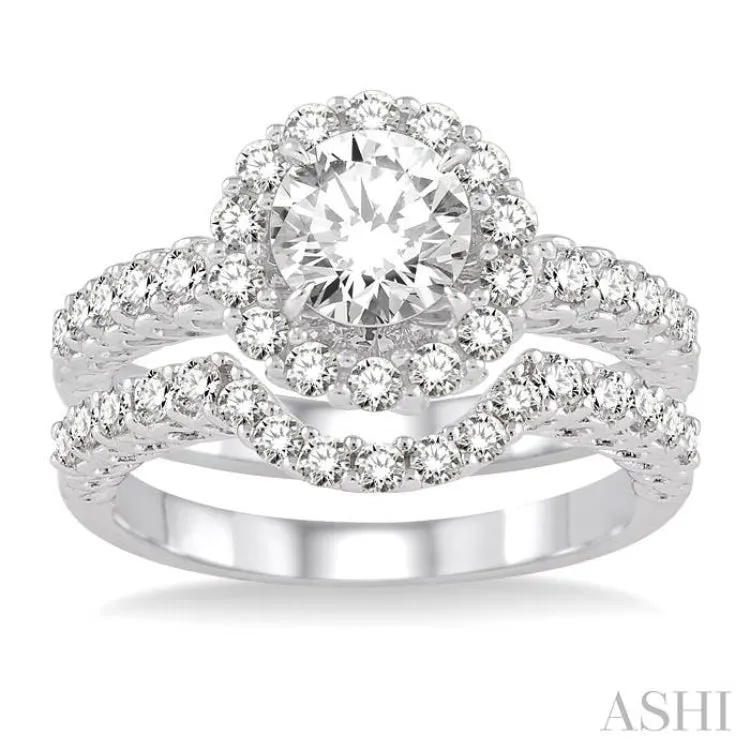 1 5/8 Ctw Diamond Wedding Set with 1 1/4 Ctw Round Cut Engagement Ring and 1/3 Ctw Wedding Band in 14K White Gold