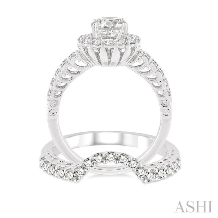 1 5/8 Ctw Diamond Wedding Set with 1 1/4 Ctw Round Cut Engagement Ring and 1/3 Ctw Wedding Band in 14K White Gold