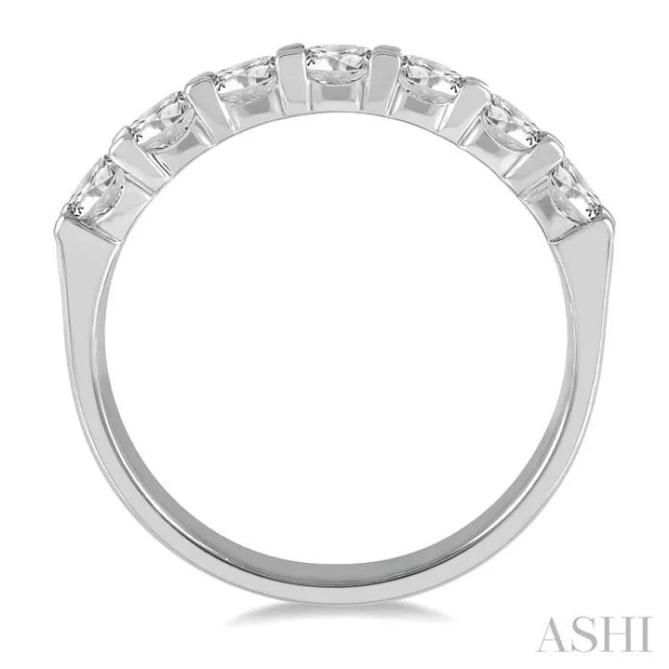 1 Ctw Round Cut Diamond 7 Stone Wedding Band in 14K White Gold