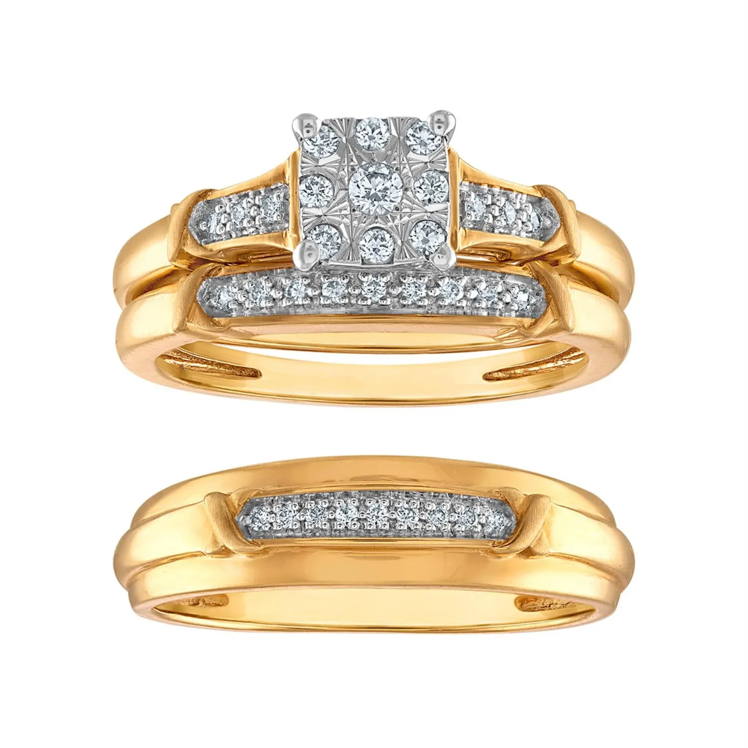 1/4 CTW Diamond Wedding Trio Set in 10KT White and Yellow Gold