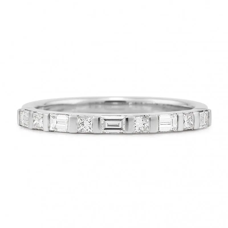 18CT White Gold Diamond Bar Set Straight Wedding Ring