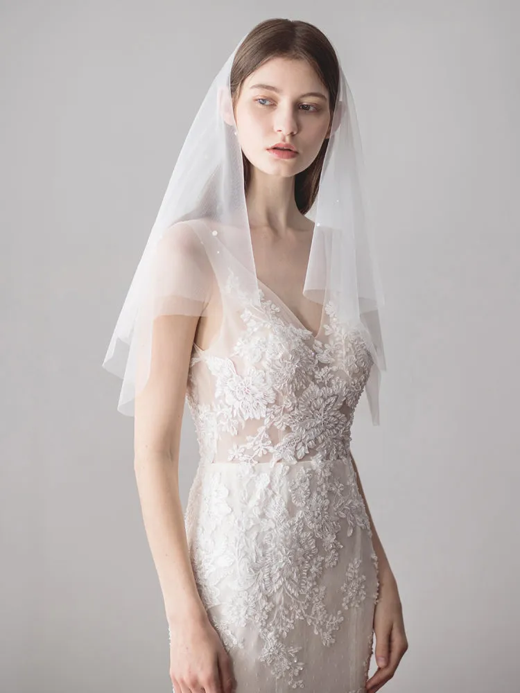 2-Layers Tulle Wedding Veil With Pearls V614xmj