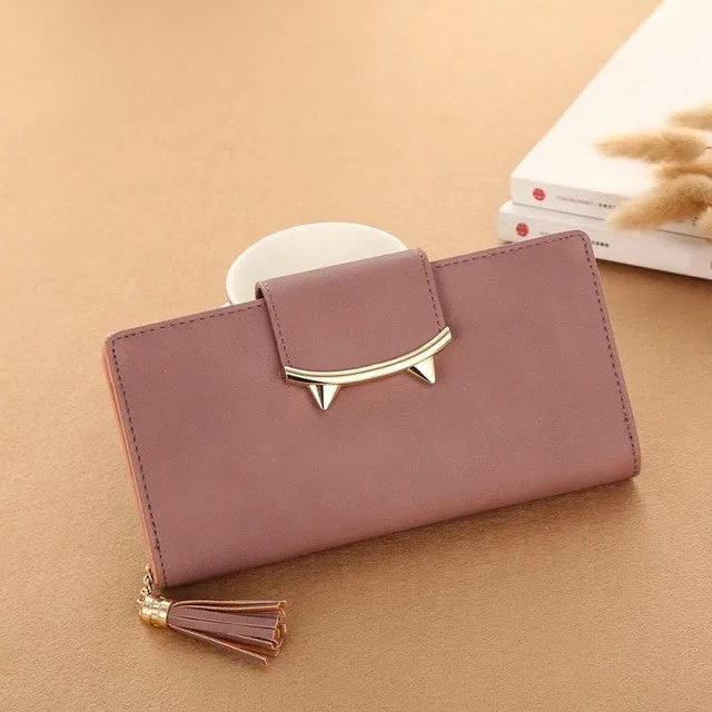 2017 Kawaii Cat Women Pu Long Clutch Wallet With Tassel Lady Clutch Fashion Korean Envelope Women