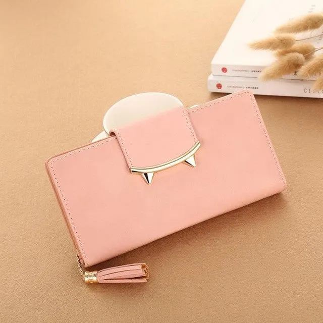 2017 Kawaii Cat Women Pu Long Clutch Wallet With Tassel Lady Clutch Fashion Korean Envelope Women