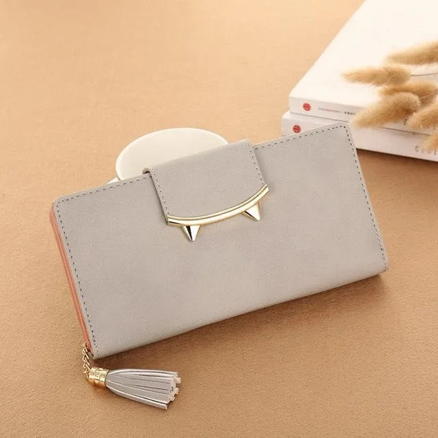 2017 Kawaii Cat Women Pu Long Clutch Wallet With Tassel Lady Clutch Fashion Korean Envelope Women