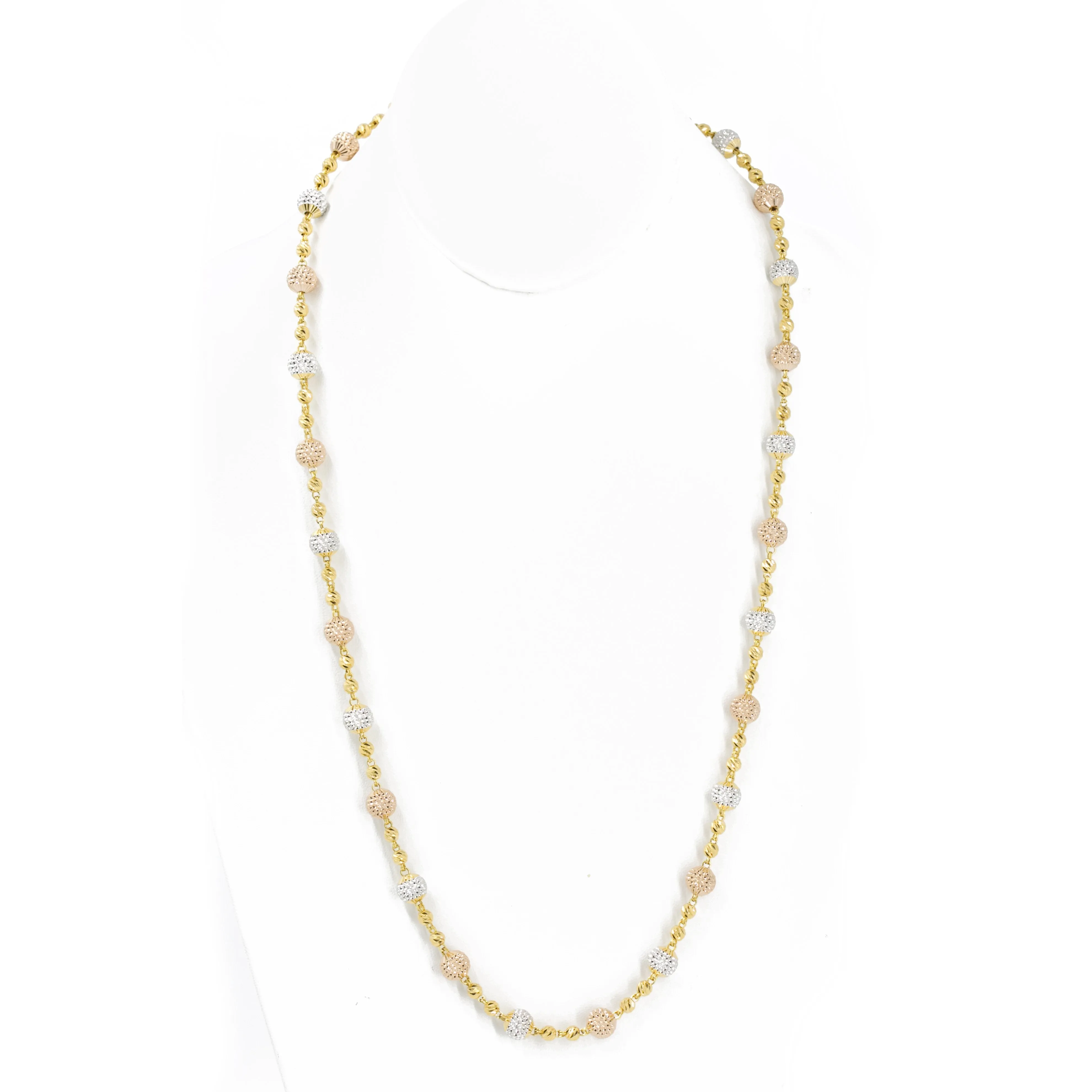 22K Multi Tone Gold Chain W/ Beaded Strand & Textured Gold Ball Accents