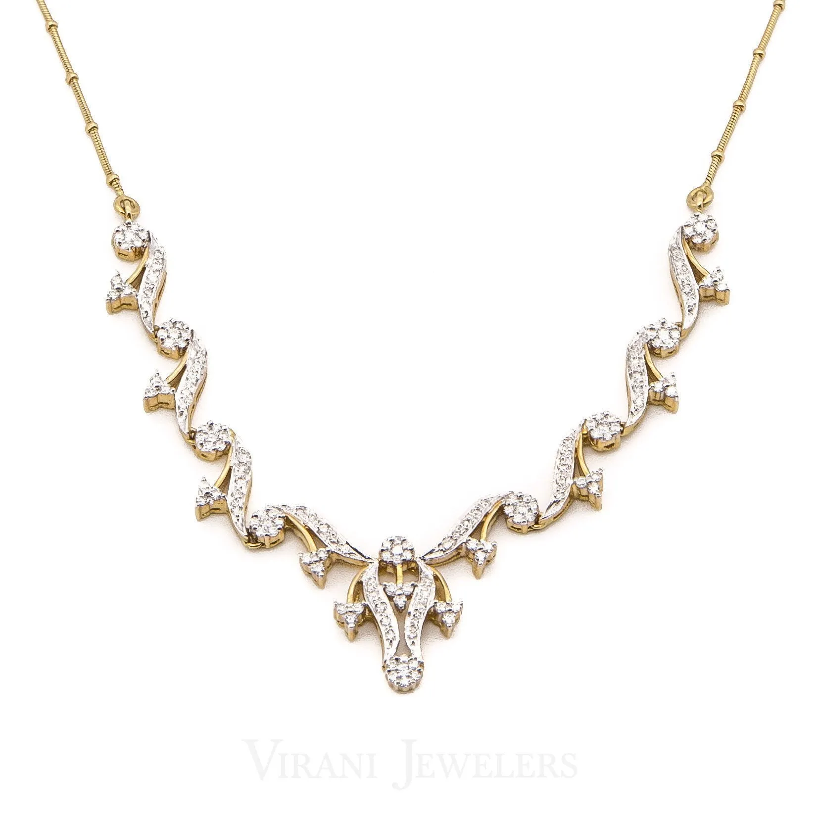 2.5CT Diamond Necklace and Earrings Set in 18K Yellow Gold W/ Floral Vine Design