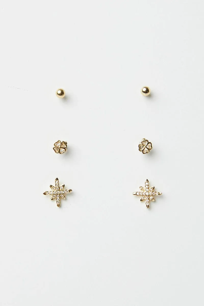 3 Pack Multi Stud Earrings Set