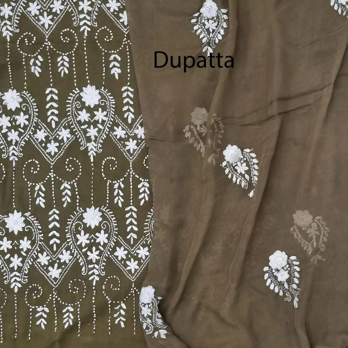 3 Piece Embroidered Cotton Suit With Chiffon Dupatta For Girls & Women