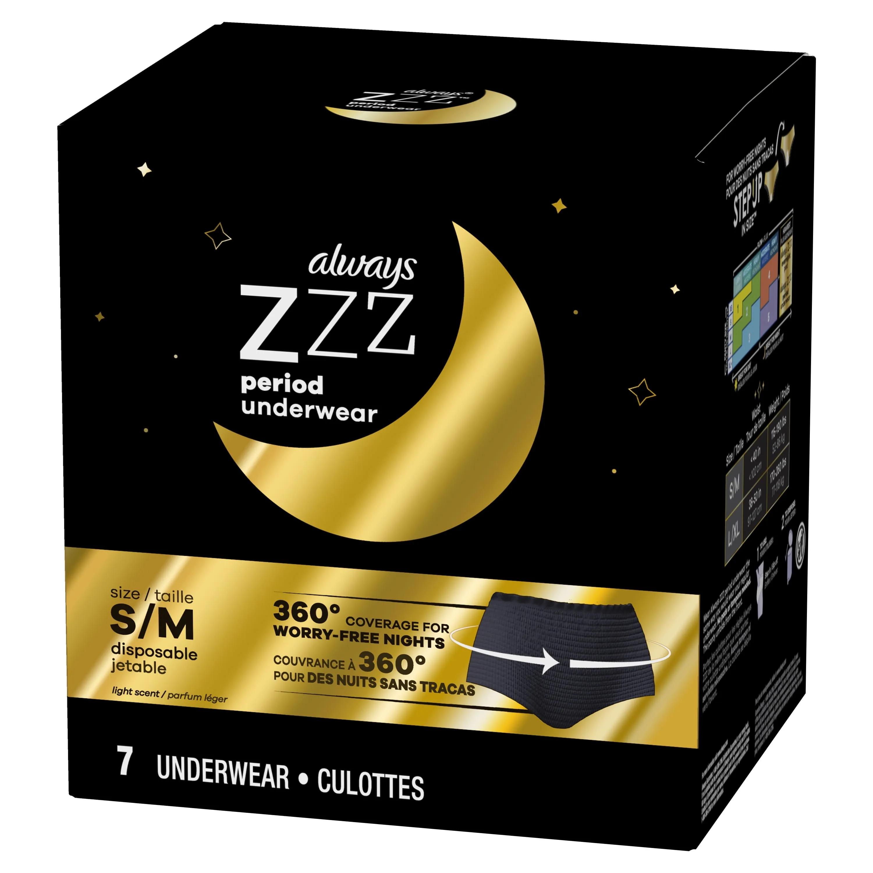 Always ZZZ Overnight Disposable Period Underwear for Women, Size S-M, 7 Ct