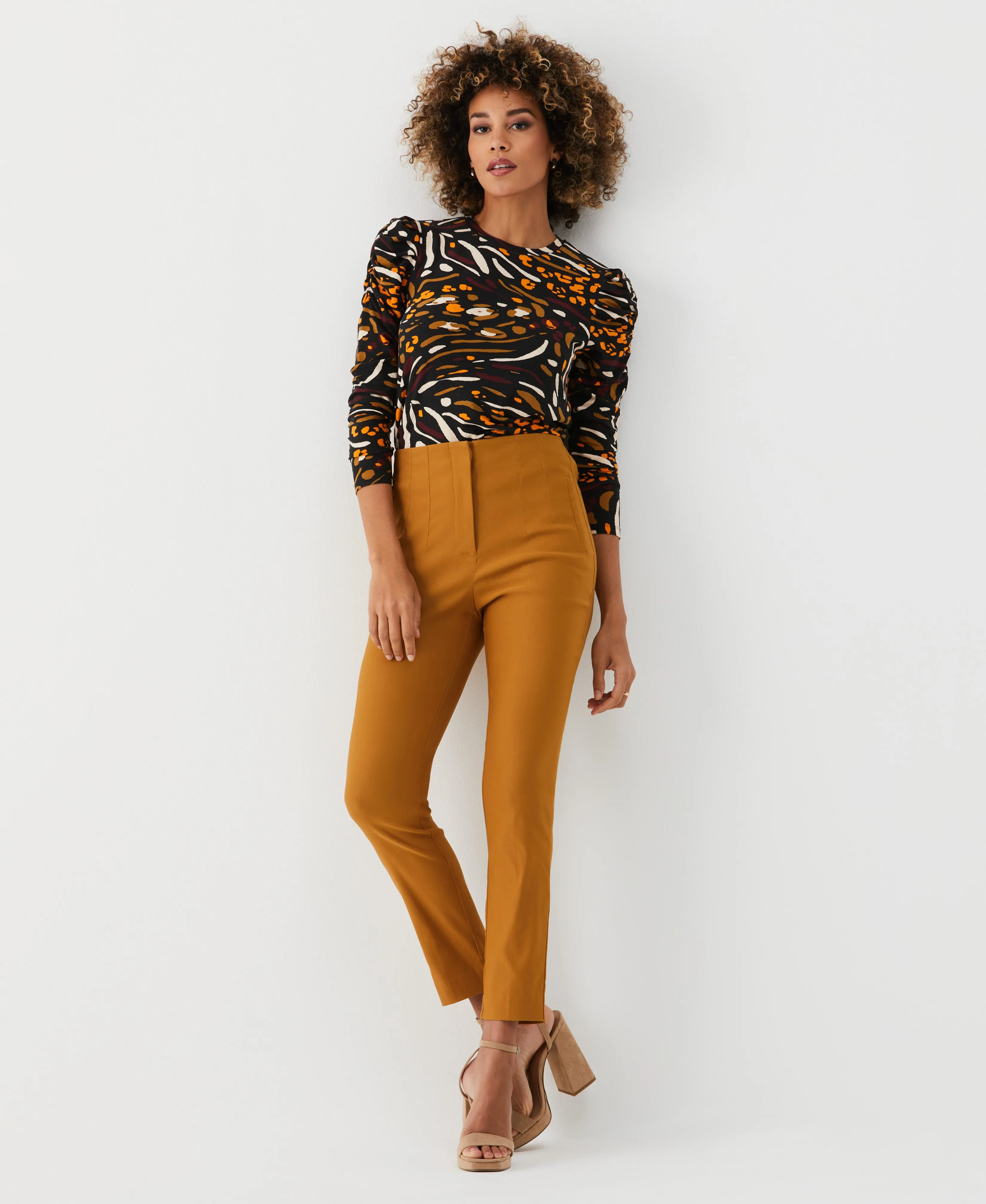 Animal Print Crew Neck Puff Sleeve Top