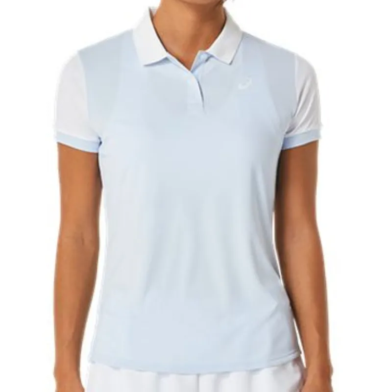 Asics Women Court Polo Shirt - Soft Sky / Brilliant White