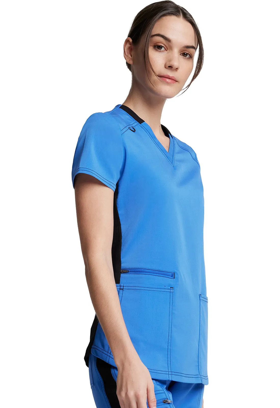 Balance - Women's Knitted Panel Solid Scrub Top With Zip Pocket