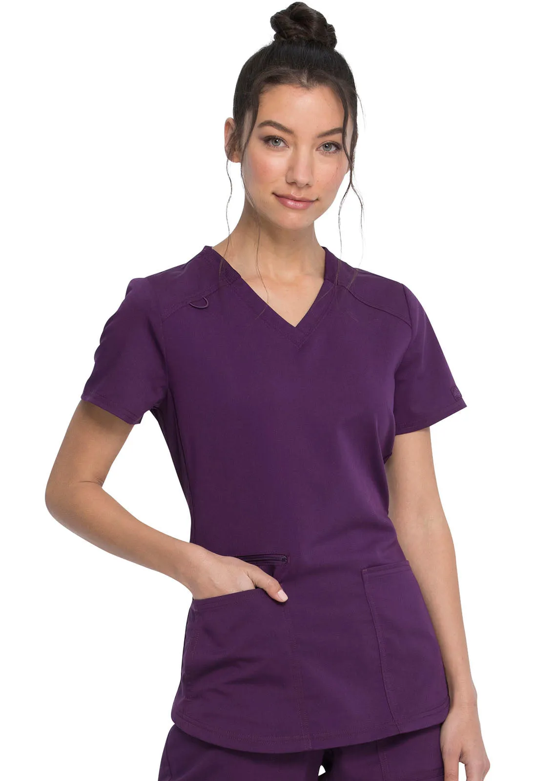 Balance - Women's Knitted Panel Solid Scrub Top With Zip Pocket