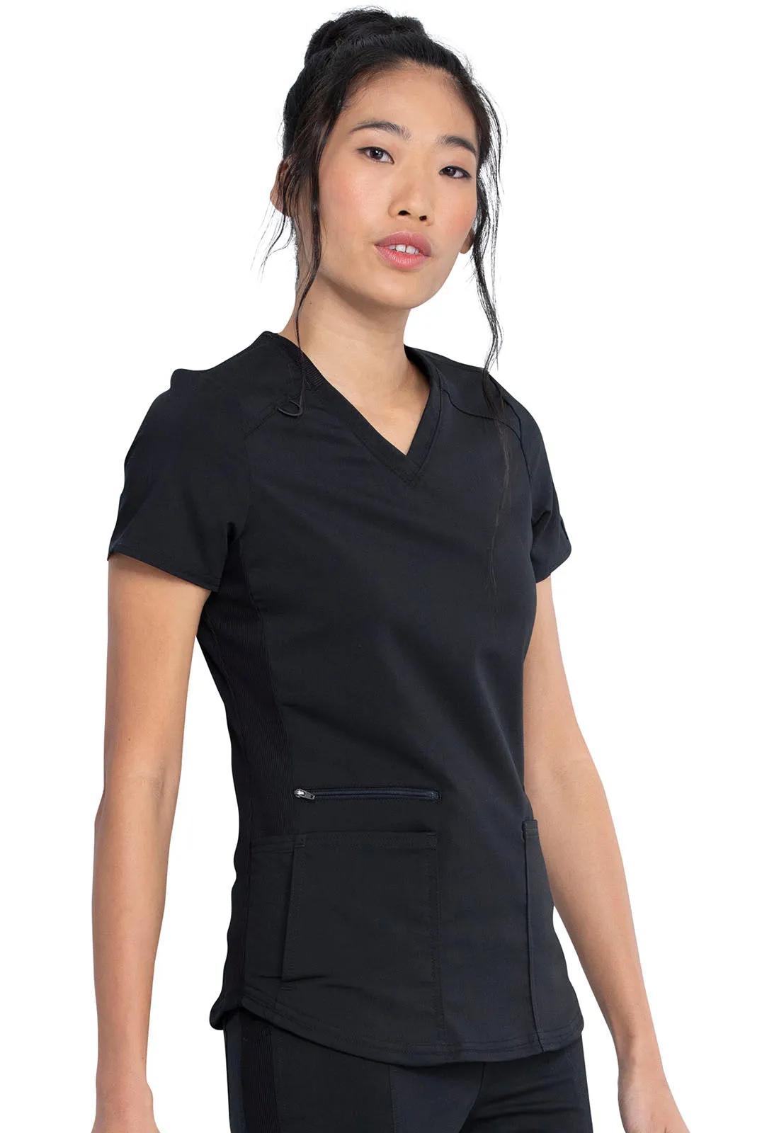 Balance - Women's Knitted Panel Solid Scrub Top With Zip Pocket