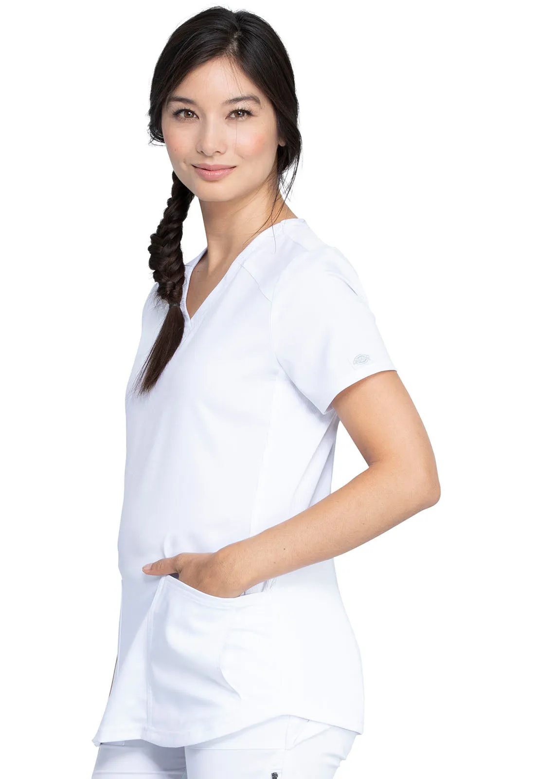 Balance - Women's Knitted Panel Solid Scrub Top With Zip Pocket