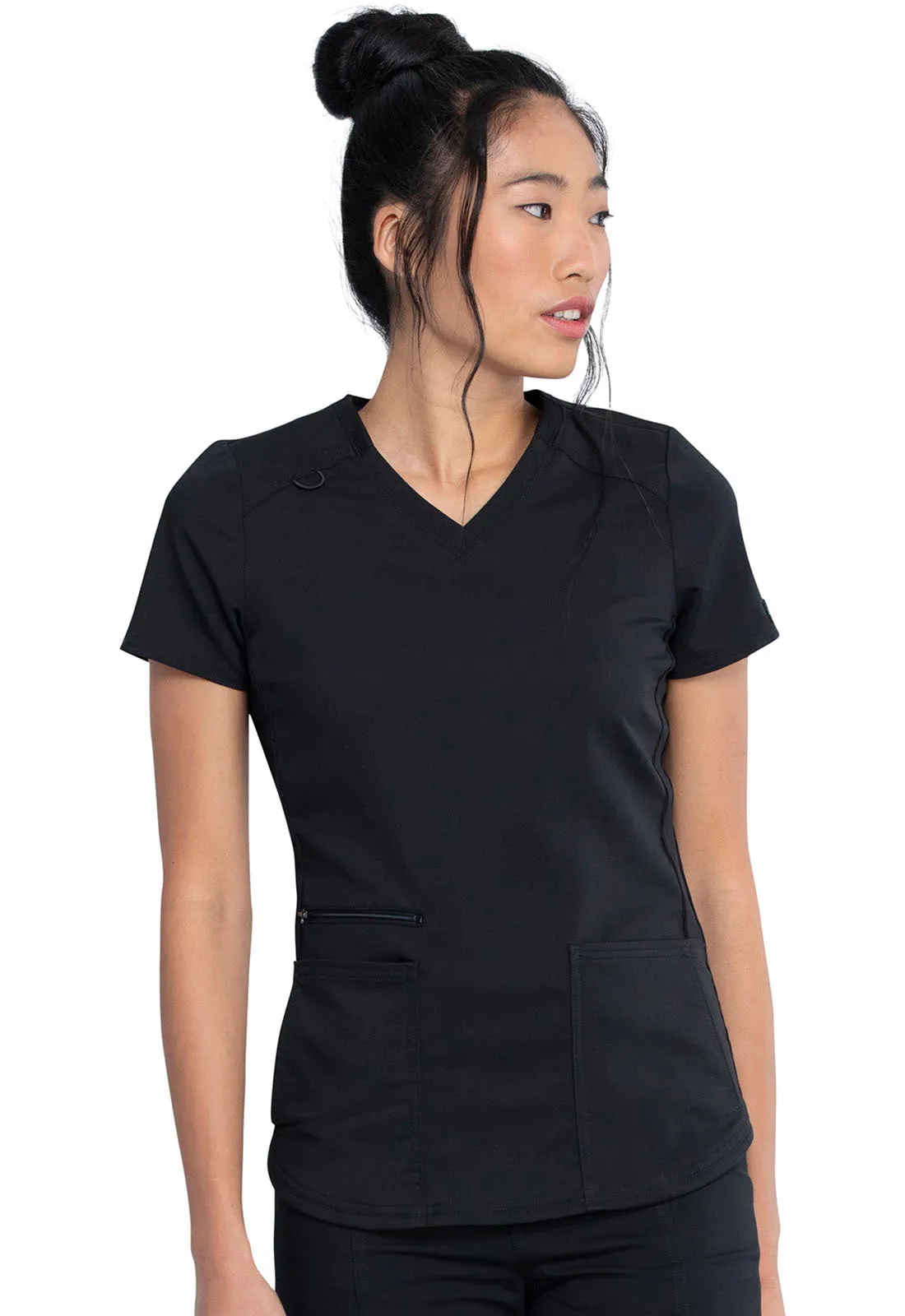 Balance - Women's Knitted Panel Solid Scrub Top With Zip Pocket