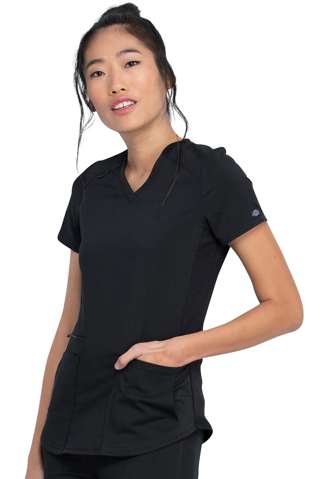 Balance - Women's Knitted Panel Solid Scrub Top With Zip Pocket