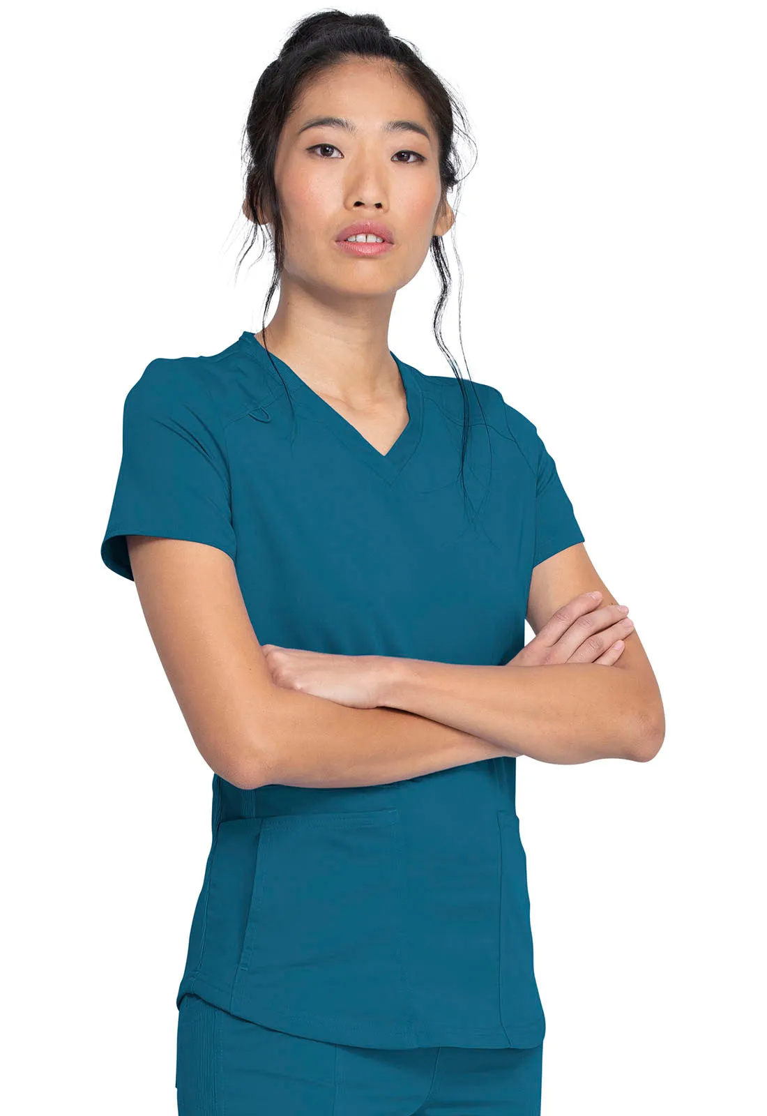 Balance - Women's Knitted Panel Solid Scrub Top With Zip Pocket