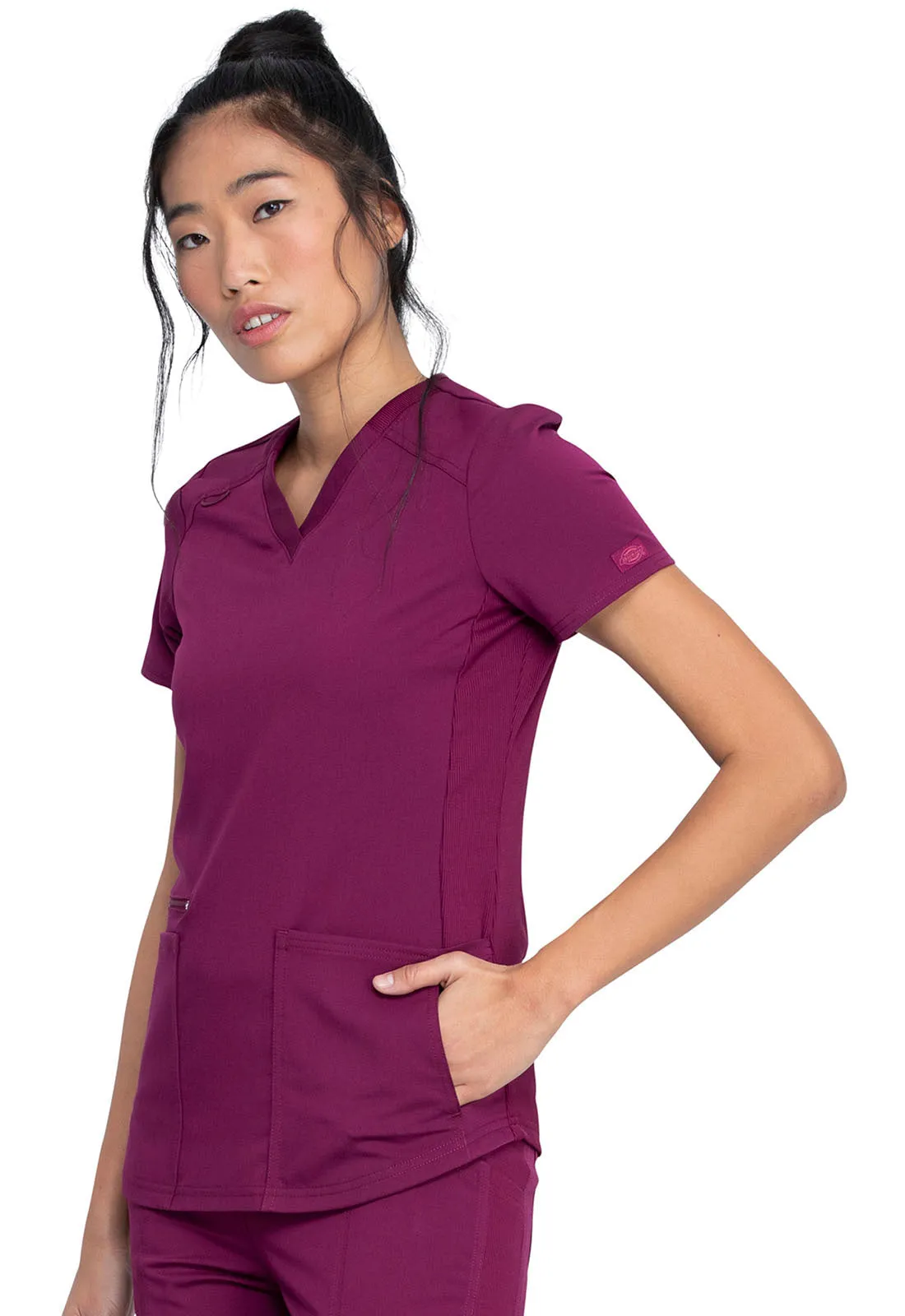 Balance - Women's Knitted Panel Solid Scrub Top With Zip Pocket