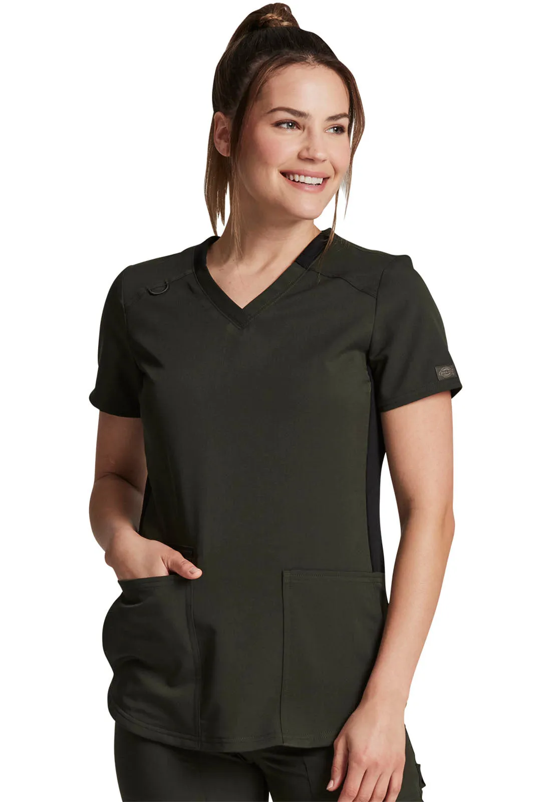 Balance - Women's Knitted Panel Solid Scrub Top With Zip Pocket