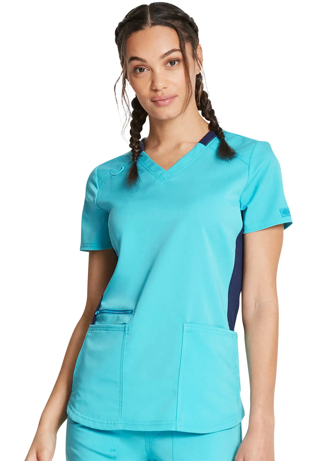 Balance - Women's Knitted Panel Solid Scrub Top With Zip Pocket