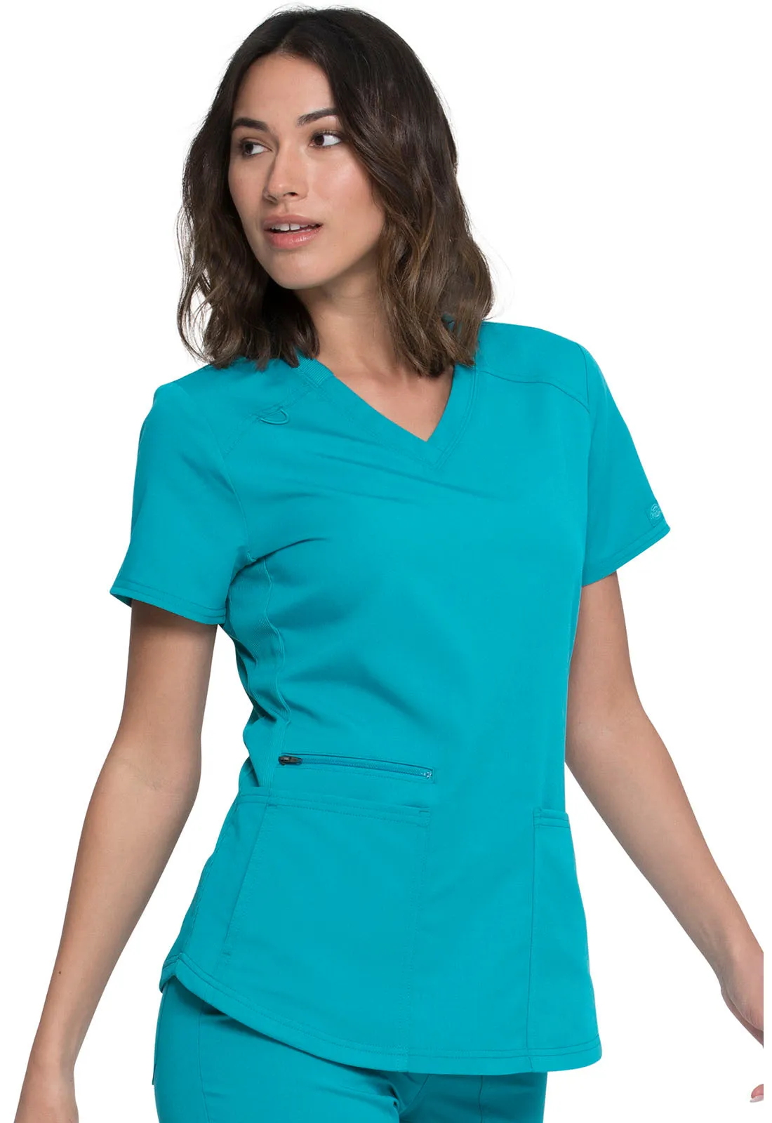 Balance - Women's Knitted Panel Solid Scrub Top With Zip Pocket