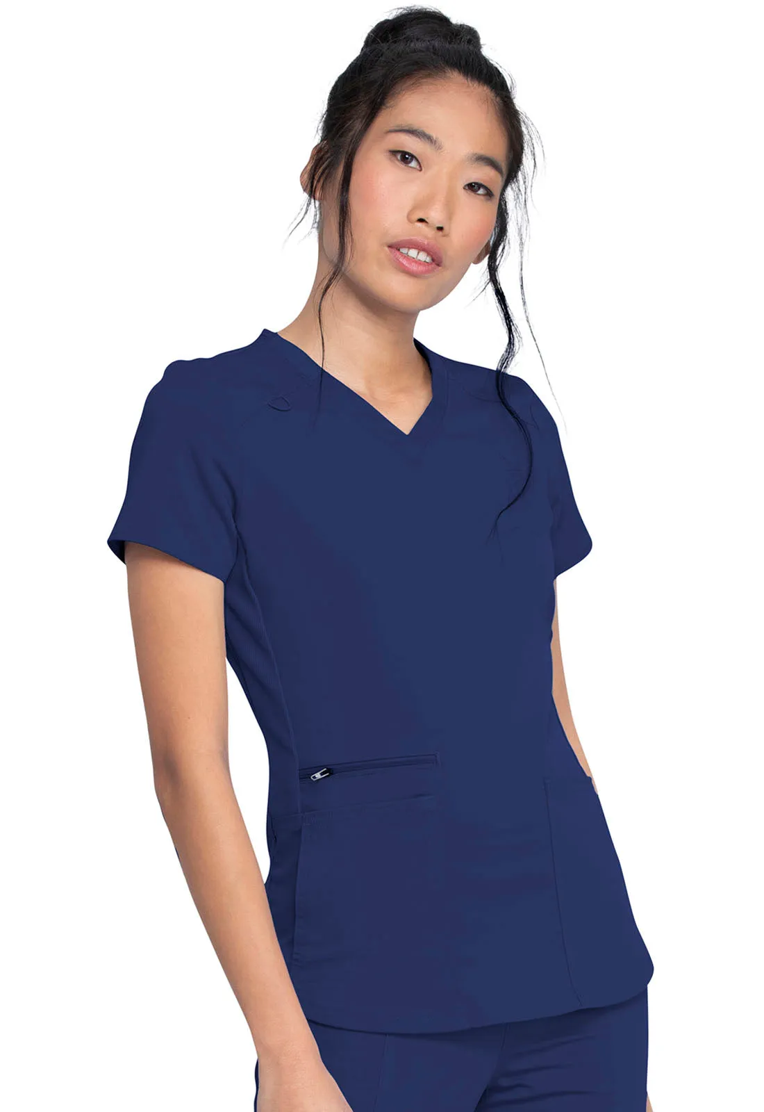 Balance - Women's Knitted Panel Solid Scrub Top With Zip Pocket