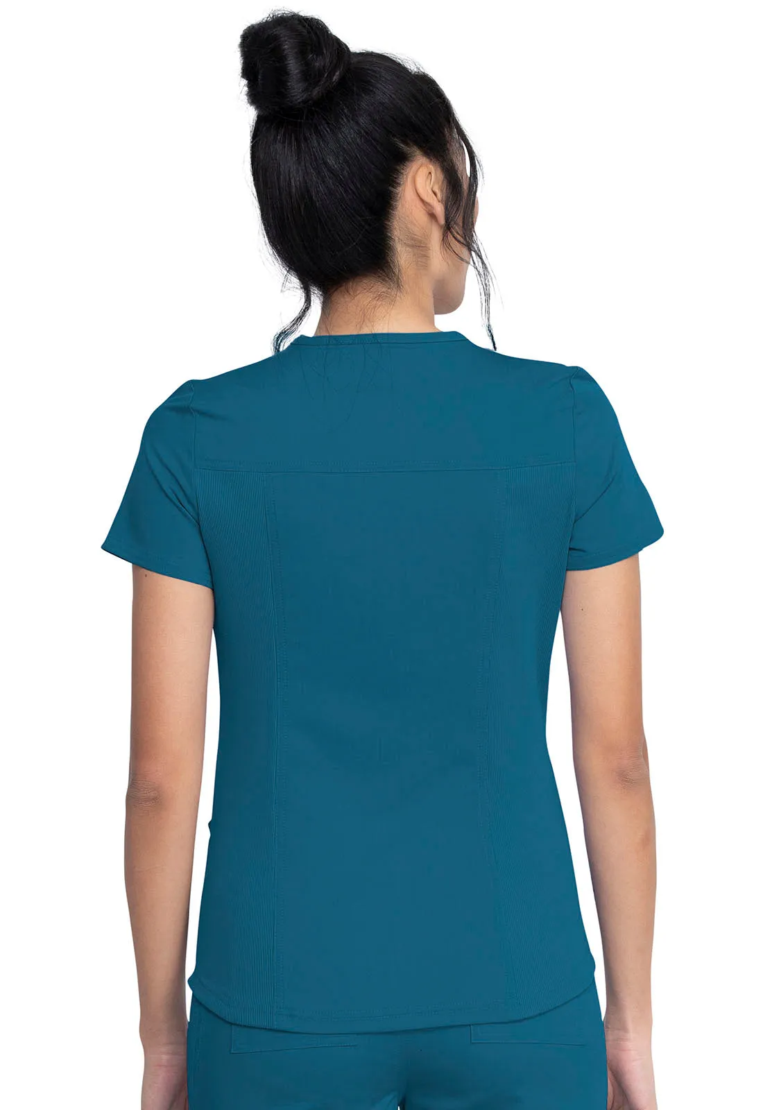 Balance - Women's Knitted Panel Solid Scrub Top With Zip Pocket