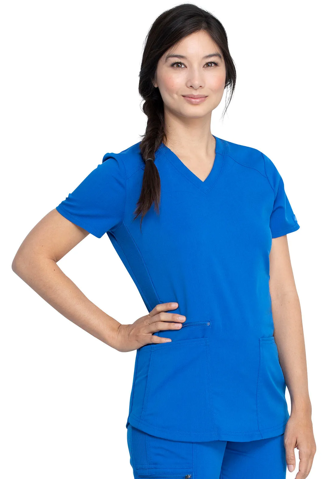 Balance - Women's Knitted Panel Solid Scrub Top With Zip Pocket