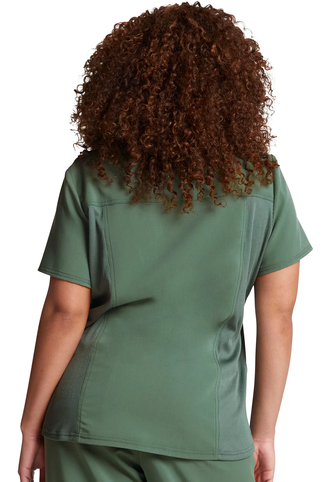 Balance - Women's Knitted Panel Solid Scrub Top With Zip Pocket