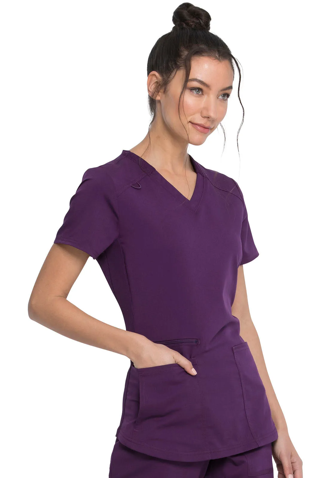 Balance - Women's Knitted Panel Solid Scrub Top With Zip Pocket