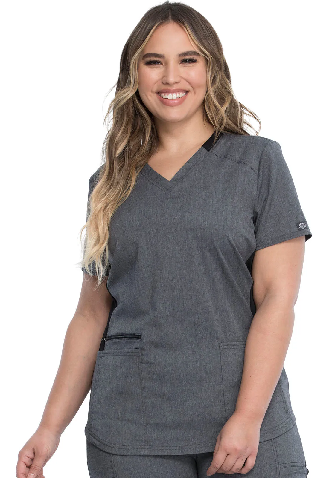 Balance - Women's Knitted Panel Solid Scrub Top With Zip Pocket