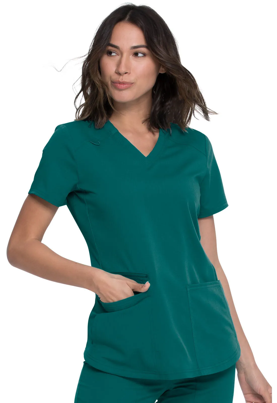 Balance - Women's Knitted Panel Solid Scrub Top With Zip Pocket