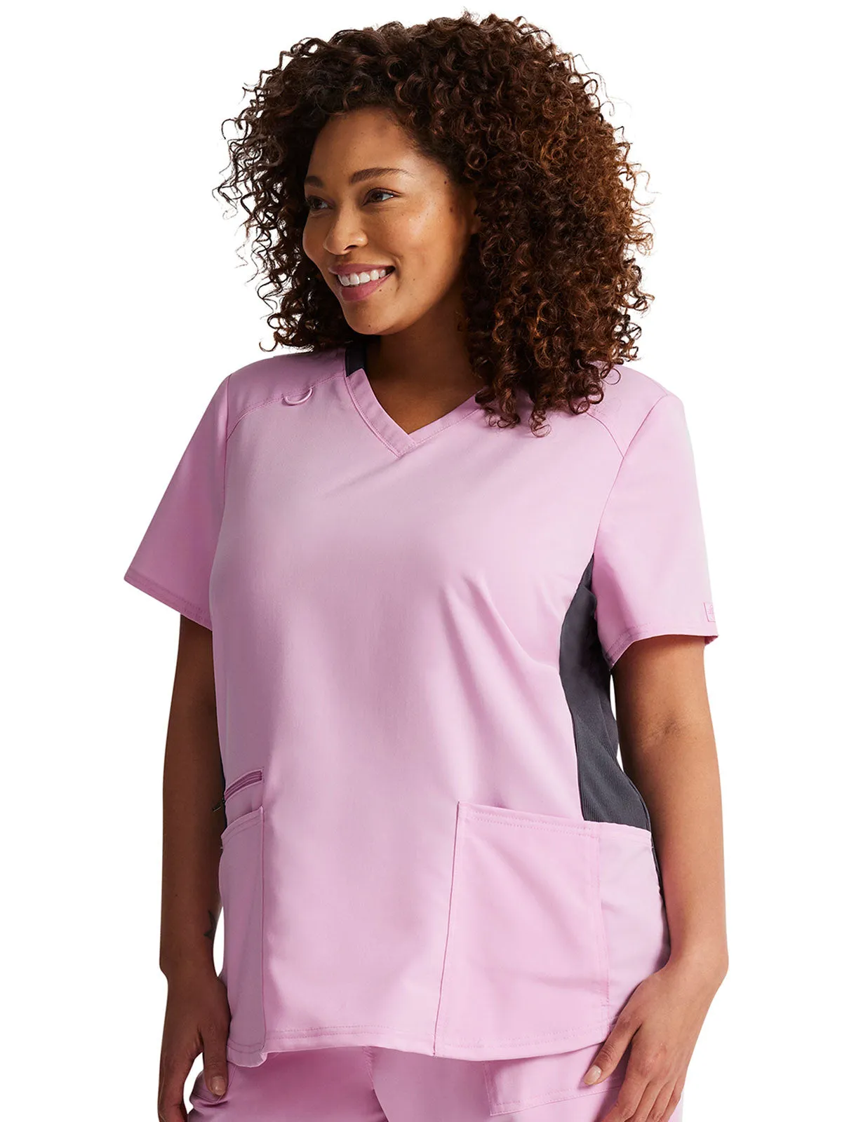 Balance - Women's Knitted Panel Solid Scrub Top With Zip Pocket