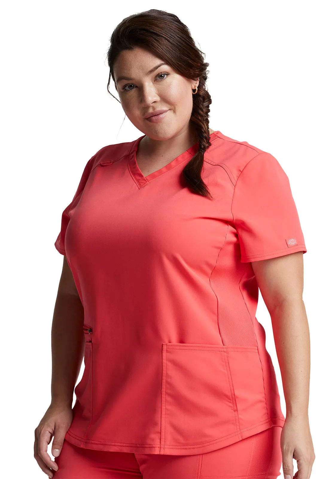 Balance - Women's Knitted Panel Solid Scrub Top With Zip Pocket