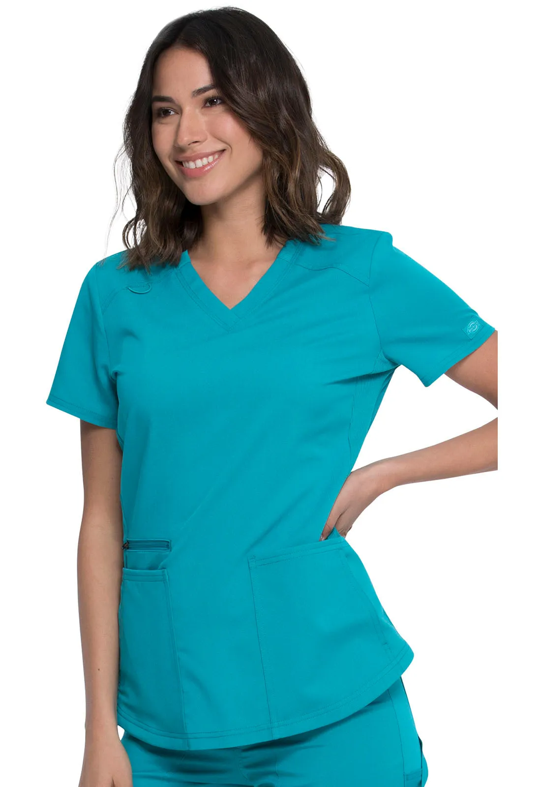 Balance - Women's Knitted Panel Solid Scrub Top With Zip Pocket