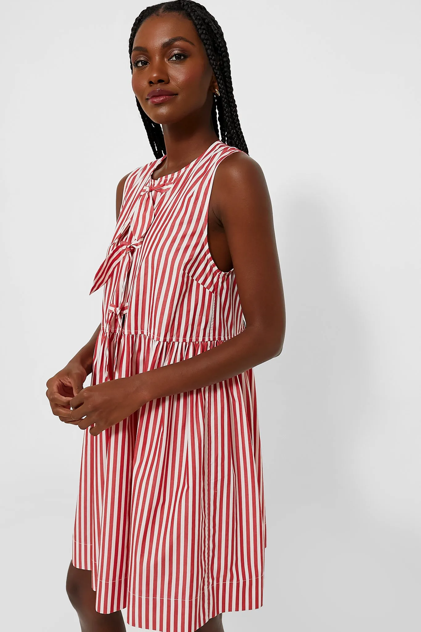 Barbados Cherry Stripe Cotton Mini Bow Tie Dress