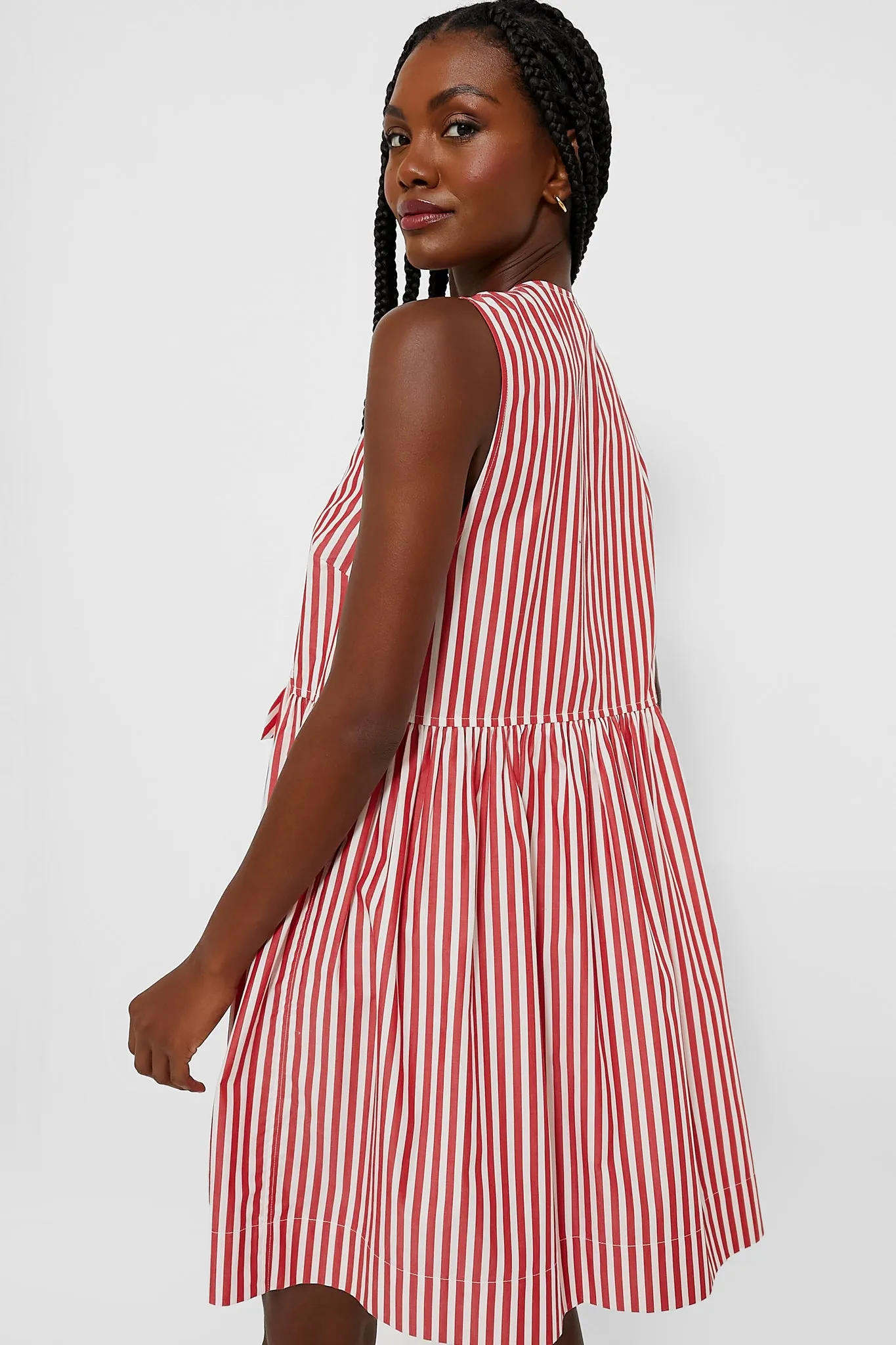 Barbados Cherry Stripe Cotton Mini Bow Tie Dress