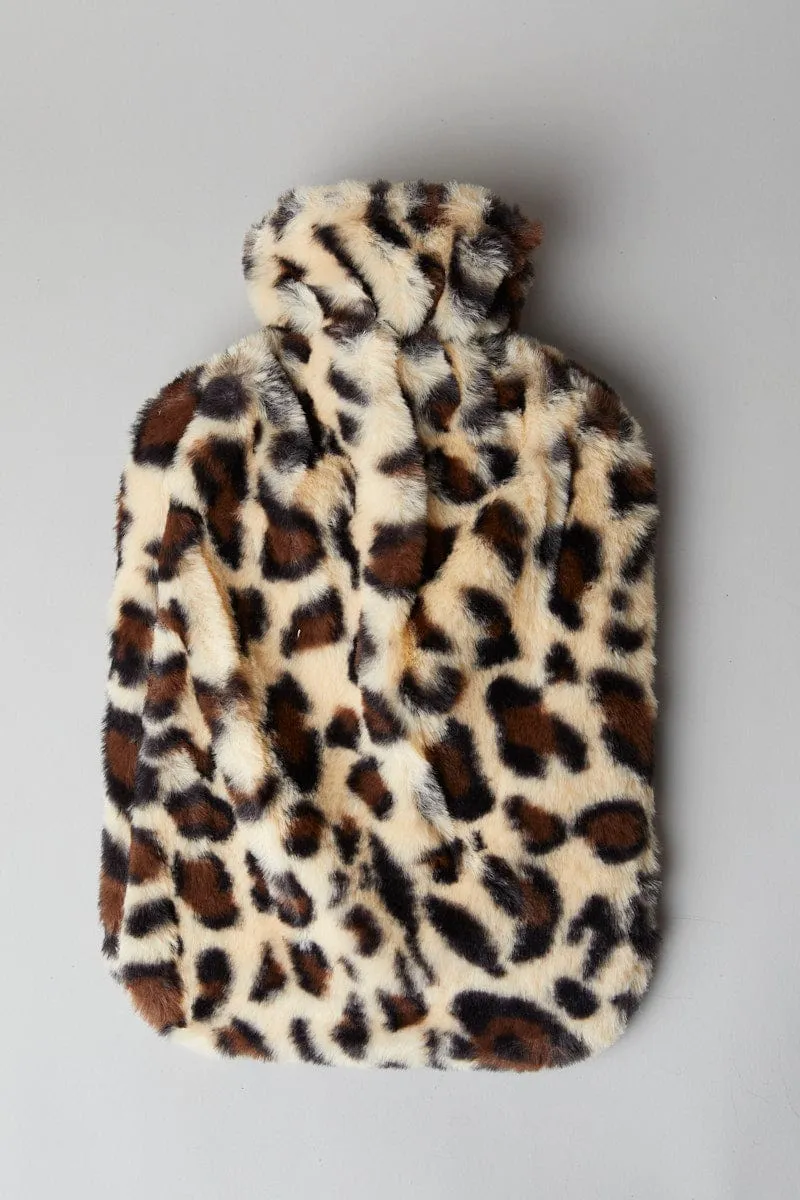 Beige Animal Print Fluffy Hot Water Bottle