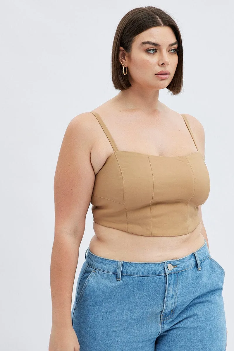 Beige Corset Top Sleeveless Crop