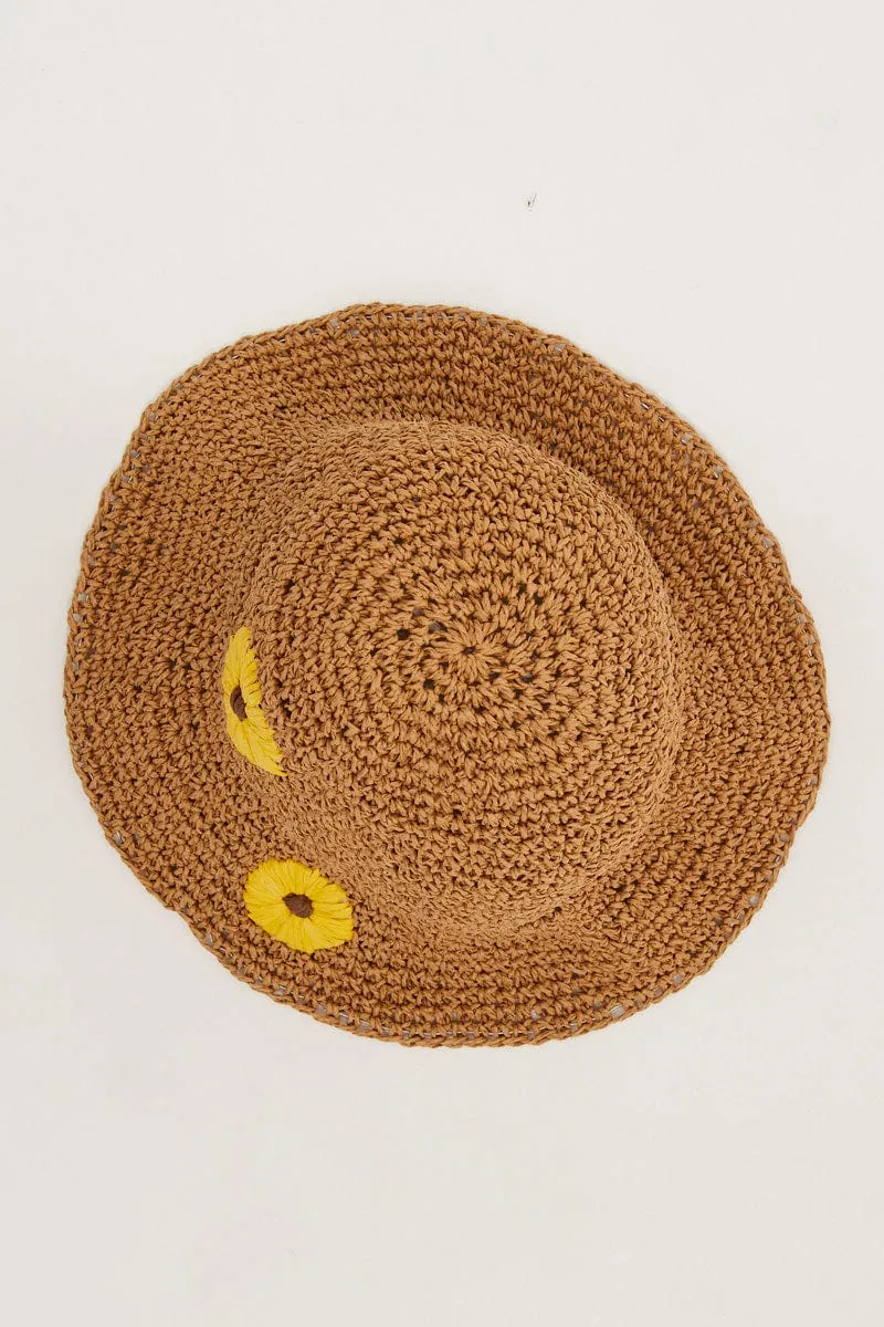 Beige Hand Made Floral Straw Hat