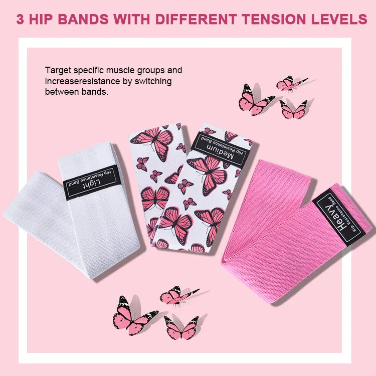 Ben Din Set of 3 Butterfly Booty Bands  - Ben Din Booty Band Set - Set of 3 Stylish Booty Bands for Women Fitness Exercise