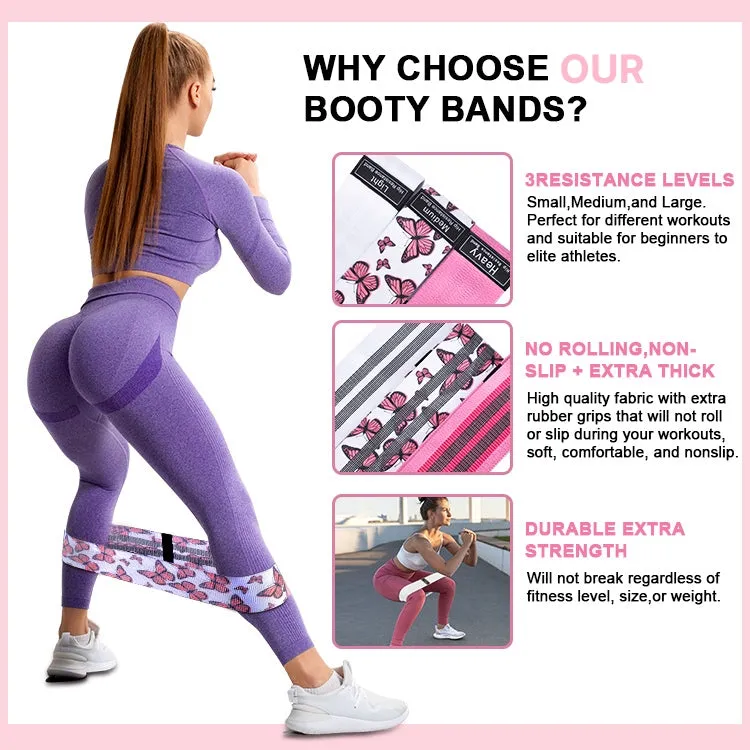 Ben Din Set of 3 Butterfly Booty Bands  - Ben Din Booty Band Set - Set of 3 Stylish Booty Bands for Women Fitness Exercise