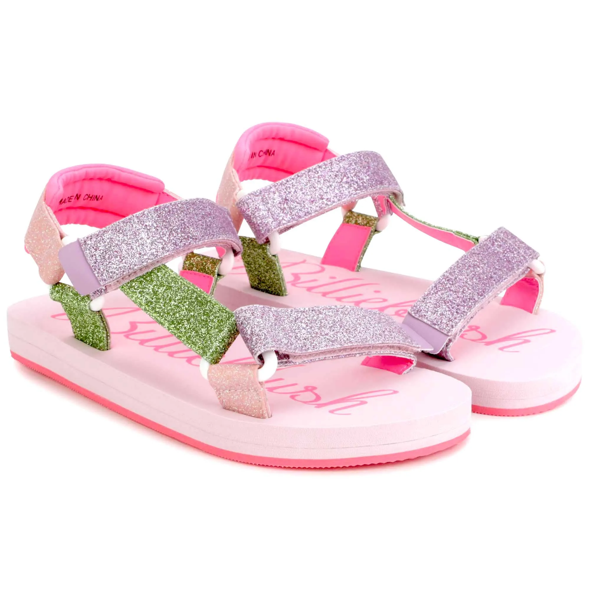 BILLIEBLUSH MULTICOLORED GLITTER VELCRO STRAP SANDALS