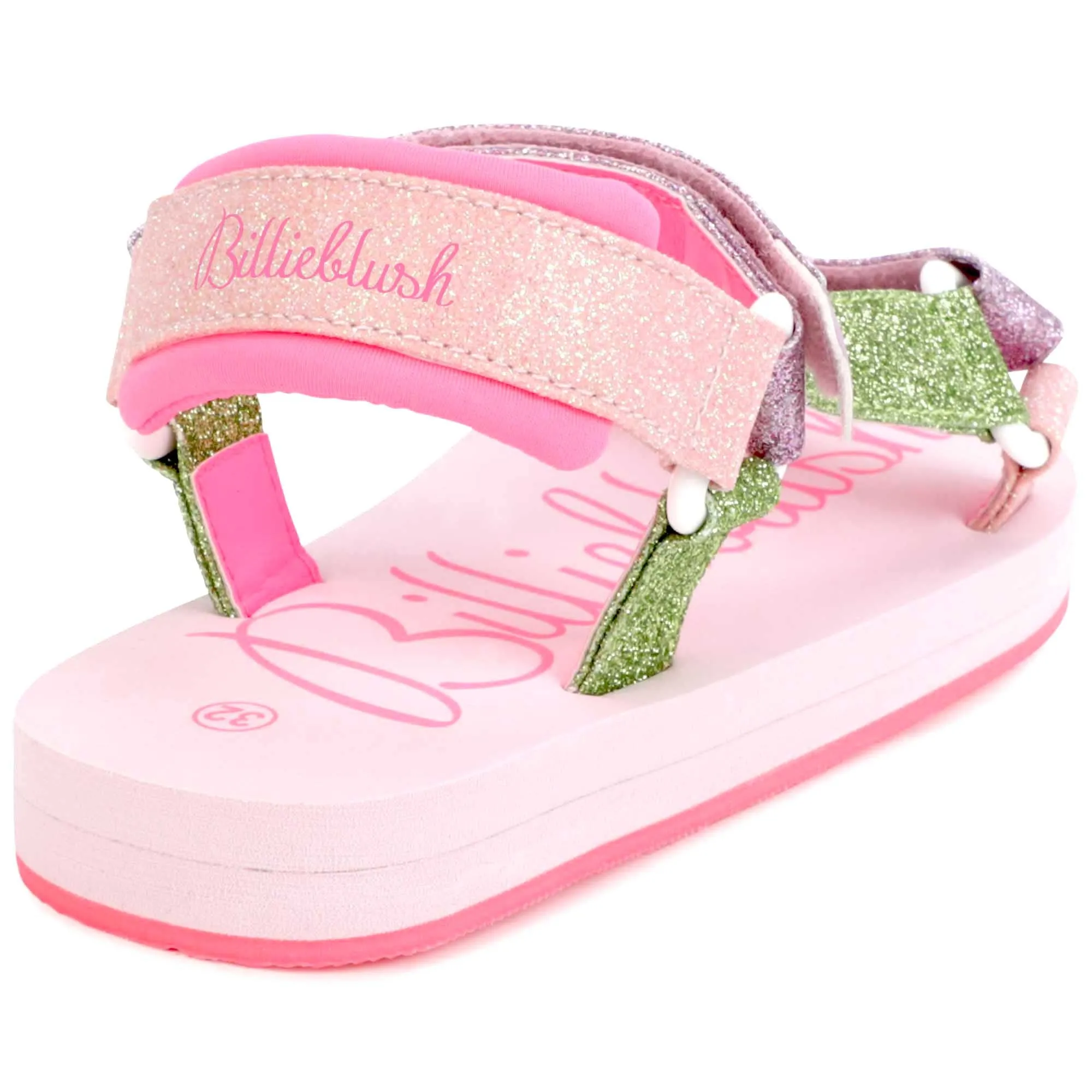 BILLIEBLUSH MULTICOLORED GLITTER VELCRO STRAP SANDALS